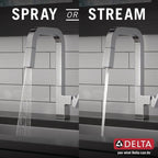 Delta Junction Chrome Kitchen Faucet with Pull Down Sprayer, Modern Single Hole Kitchen Sink Faucet, Single Handle, Chrome 19825LF