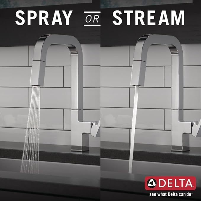 Delta Junction Chrome Kitchen Faucet with Pull Down Sprayer, Modern Single Hole Kitchen Sink Faucet, Single Handle, Chrome 19825LF