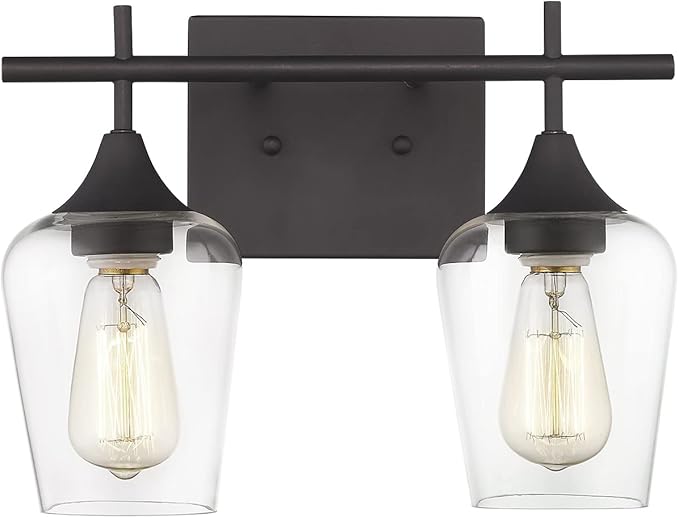 Oil Rubbed Bronze Bathroom Light Fixture, 2 Lights Bathroom Vanity Lights Over Mirror with Clear Glass, Farmhouse Bath Wall Sconce Light, WL9167-2A