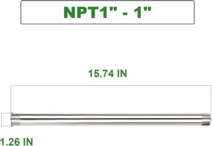 TAISHER 2PCS Stainless Steel Pipe Fittings, 1" NPT Male x 1" NPT Male Threaded, 16" Length Nipple Cast Pipe