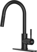 APPASO Kitchen Faucet with Pull Down Matte Black, Single-Handle High Arc Swan-Neck Modern Kitchen Sink Faucet with Optional Deck Plate Stainless Steel