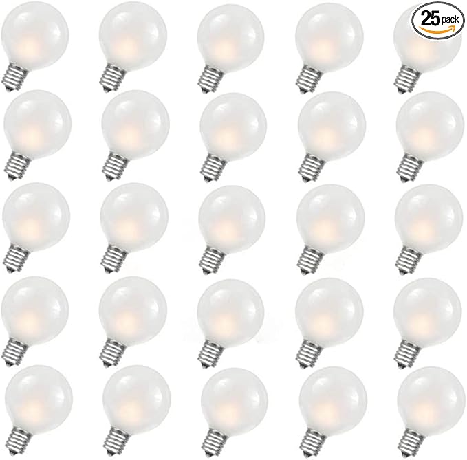 Abeja G40 Frosted Replacement Light Bulbs, 5W Clear Globe Bulb fits E12 C7 Candelabra Screw Base Sockets, 1.5 Inch Dimmable Light Bulbs for Indoor Outdoor Patio Decor, Pack of 25