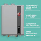 Rheem RTGH-95DVELN-3 Super High Efficiency Condensing Indoor Tankless Natural Gas Water Heater, 9.5 GPM with WiFi