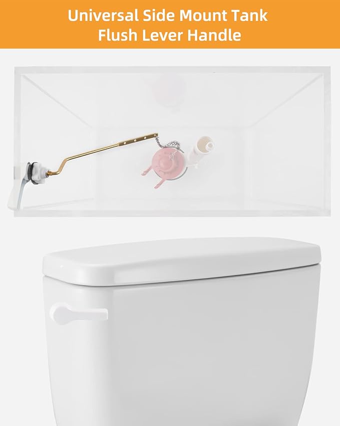 Hibbent 2 Pack Universal Side Mount Toilet Handle Angle-Mount Adjustable Trip Lever Tank Flush Lever Replacement Handle with 2 Pieces Stainless Steel Flapper Chains for Most Side Mount Toilets, White