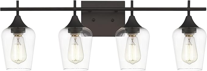4 Light Bathroom Lighting Fixtures Over Mirror, 24 Inch Oil Rubbed Bronze Vanity Lights Farmhouse Rustic Bath Wall Light with Clear Glass, WL9167-4A