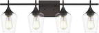 4 Light Bathroom Lighting Fixtures Over Mirror, 24 Inch Oil Rubbed Bronze Vanity Lights Farmhouse Rustic Bath Wall Light with Clear Glass, WL9167-4A