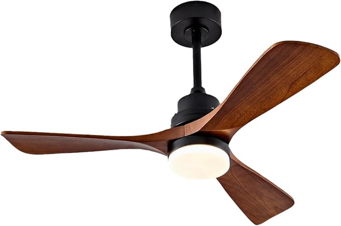 42 Inch Wood Ceiling Fans with Lights and Remote,Outdoor Ceiling Fan for Patios with Dimmable Led Light,Walnut 3 Blades,Memory Modern Fan for Living Room,Office,Indoor