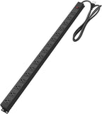 HHSOET 16-Outlet Metal Wall Mount Power Strip, 15 ft 14AWG Power Cord, 15A 125V 1875W, Black