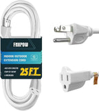 Indoor Outdoor Extension Cord 25 FT Waterproof, 16/3 Gauge Heavy Duty White Extension Cords, 13A 1625W SJTW Extension Cord with 3 Prong Grounded Plug, Great for Tools, Lights, UL Listed.