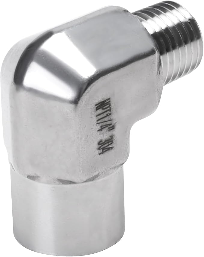 90 Degree Street Elbow - 1/4" NPT Male to 1/4" NPT Female Stainless Steel 304 Heavy Duty Forged Barstock Street Elbow Adapter Pipe Fitting (pack of 2)