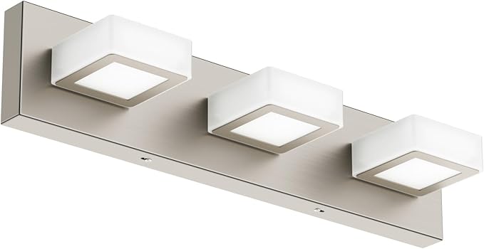 Ralbay 3-Light Brushed Nickel Bathroom Vanity Lights Metal Acrylic LED Modern Bathroom Wall Lighting Fixtures