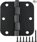 30 Pack Rounded Matte Black Door Hinges 3.5 Inch 5/8" Radius Interior 3 1/2" Flat Iron Bifold Residential Standard Bedroom Indoor for Doors 3 ½"Hardware Control House Home Decor Essentials Accessories