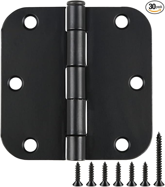 30 Pack Rounded Matte Black Door Hinges 3.5 Inch 5/8" Radius Interior 3 1/2" Flat Iron Bifold Residential Standard Bedroom Indoor for Doors 3 ½"Hardware Control House Home Decor Essentials Accessories