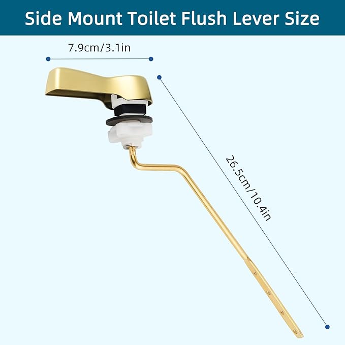 Hygie Rinse Metal Toilet Handle Lever Flush Replacement, 2PCS Universal Side Mount Toilet Handle with Stainless Steel Flapper Chains, Toilet Repair Kit, Shiny Gold