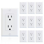 ELEGRP Decorator Receptacle, 15A 125V Standard Electrical Wall Outlet, 2 Pole 3 Wire, Non-Tamper Resistant, NEMA 5-15R, Self-Grounding Residential Grade, w/Wall Plate, UL (Glossy White, 10 Pack)