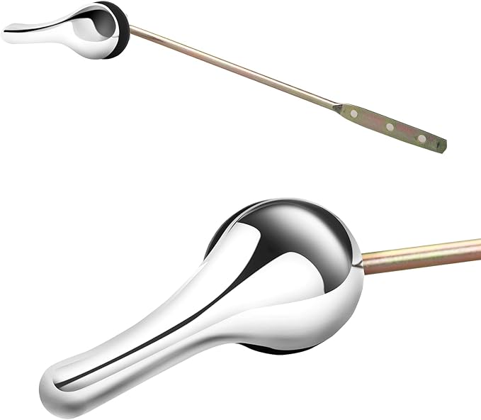 Toilet Handle Replacement Kit, Toilet Flush Handle with Stainless Steel Flapper Chains, Universal Toilet Lever for Most Front Mount Toilets, Chrome Finish Toilet Flush Lever