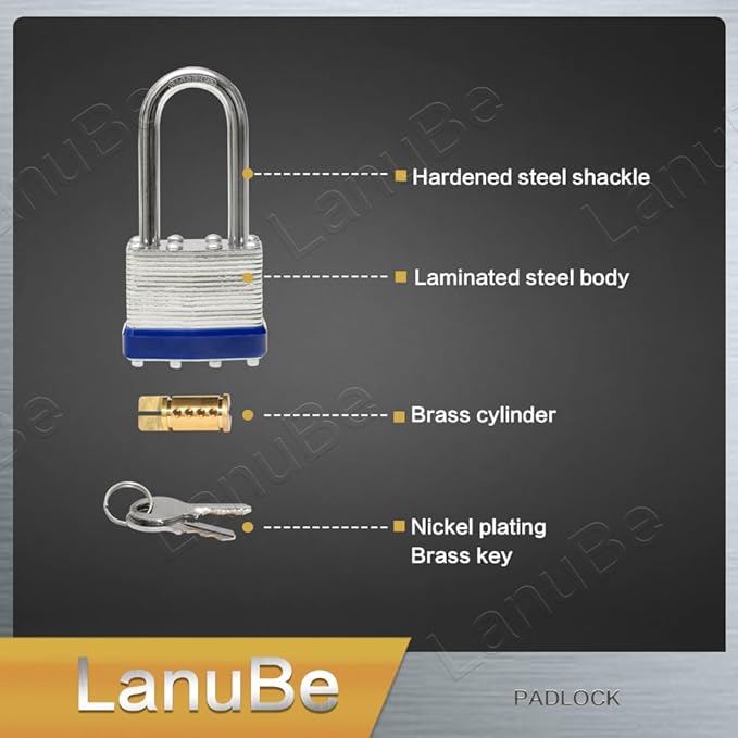 LanuBe Laminated Padlock 1-9/16inch (40mm) Long Shackle 48 Pack Keyed Alike, Blue Plastic Hoop, Bulk Locks for Warehouse, School