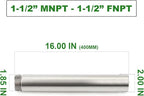 TAISHER 1PCS Stainless Steel Pipe Fittings, 1-1/2" NPT Male x 1-1/2" NPT Female Threaded, 16" Length Nipple Cast Pipe