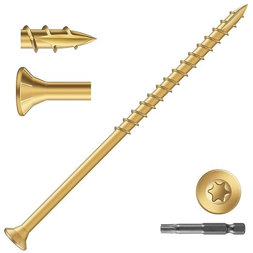 #10 x 4 Inch Deck Screws (45Pcs) 1lb. Exterior Wood Screws. Carbon Steel, Tan, Flat Head, Rust Resistant epoxy Coated, with T25 Star Bit