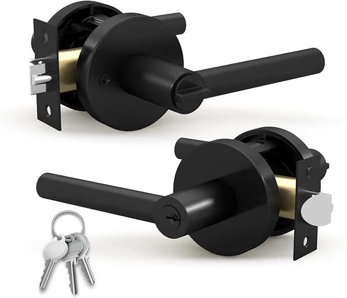 Mega Handles Ronn Entrance Entry Lever Door Handle Heavy Duty Round Locking Lever Set for Left or Right-Handed Doors, Interior/Exterior Door Levers - Matte Black