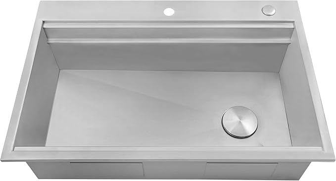 Ruvati 33-inch Two-Tiered Ledge Workstation Kitchen Sink - Drop-in Topmount Kitchen Sink - 16 Gauge Stainless Steel Kitchen Sink with Brushed Finish hides scratches - RVH8424