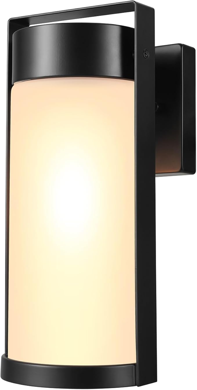 GLOBE Electric 60000165 1-Light Outdoor Wall Sconce, Matte Black, Frosted Glass