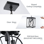 Outdoor Pendant Light Fixture, 3-Light Black Large Exterior Hanging Lantern with Clear Glass, Metal Outdoor Chandelier Porch Lighting for Front Porch Entrance