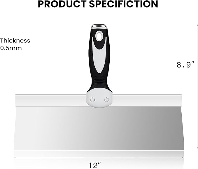 Mister Rui Taping Knife, 12" Drywall Taping Knife, Stainless Steel Taping Knife, Drywall Skimming Blade, Plastering Spatula Tools, Plastering Tool, Soft Grip Handle for Drywall Joint Taping
