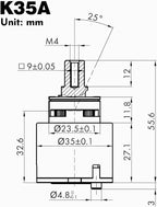 Kerox K35A Faucet Cartridge | Replacement Cartridge for La Torre, Gerber, Danze & Moen| Single Lever Shower Tub Repair Parts | Diameter 35mm 1 3/8" Mixer Tap Cartridge Replacement (1 Pack)