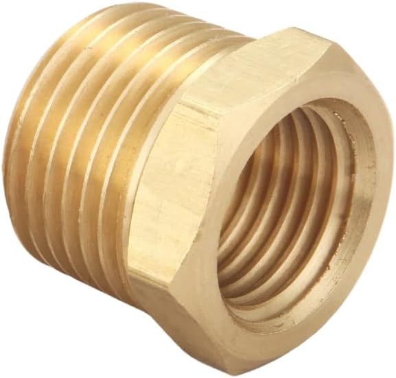 3/8 Inch Male x 1/4 Inch Female Reducing Adapter, NPT Brass Hex Bushing, Hex Head Pipe Fitting, Thread 0.625" OD × 0.5" ID, (Pack of 10)
