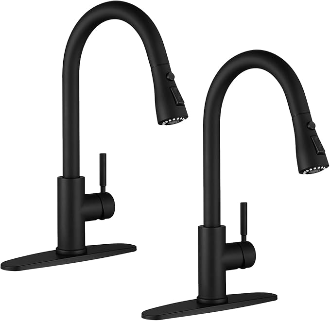 WEWE Kitchen Faucets with Pull Down Sprayer, Black Kitchen Faucet, Commercial Single Handle Design with Perfect Arc with Hoses for Rv Kitchen Bar (2 Pack)