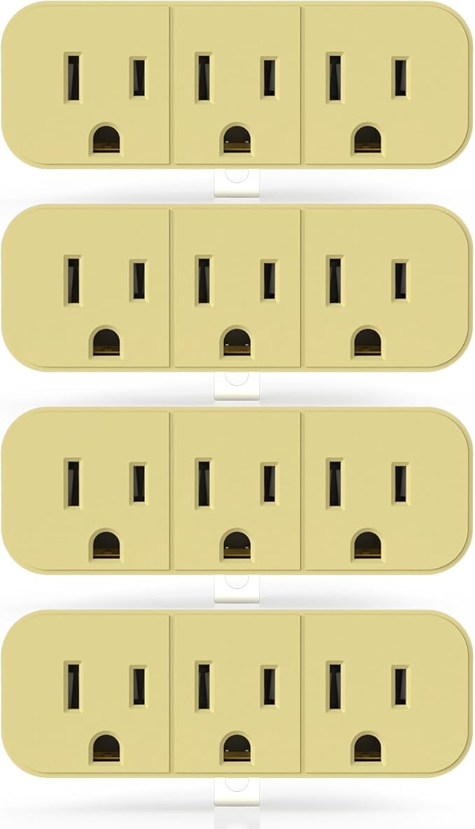 ELEGRP 2 to 3 Prong Grounded Triple Outlet Extender, 2-Prong to 3-Prong Adapter Converters for Wall Outlets, Portable Polarized Wall Plug Splitter with 3 AC Outlets, ETL Listed, 4 Pack