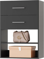 ROOMTEC 19.5" 2 Drawer Short Tower Closet Unit, Modular Closet System with Drawers and Shelf, Wardrobe Organizer for Bedroom or Walk-in Closet, Wall Mounted, Customizable Clothes Storage Unit, Black