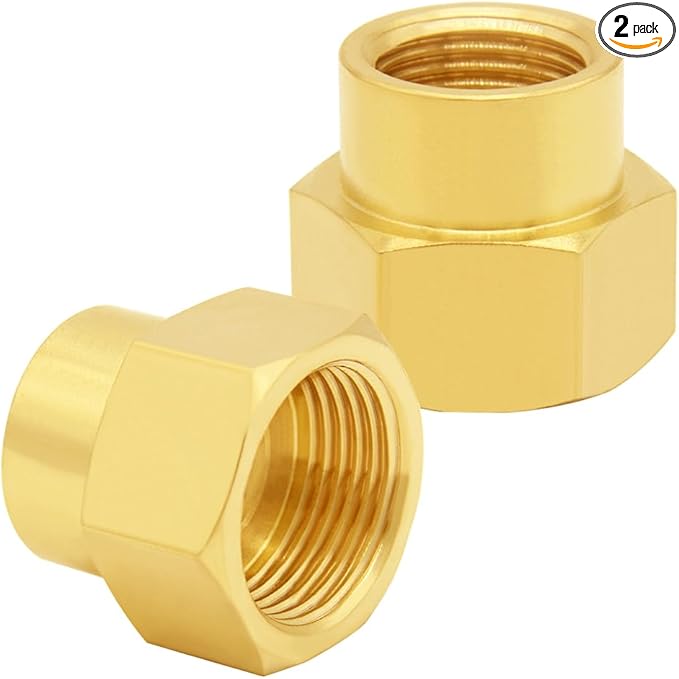 2PCS Brass Reducer Adapter, 3/4" NPT Female to 1" NPT Female Thread, Hex Reducing Pipe Fitting Coupler Nipple Connector for Water/Oil/Gas
