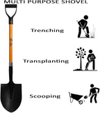 Ashman Heavy-Duty Digging Shovel (1 Pack) 41-Inch with Trenching Blade and Comfortable Handle - Ideal for Garden, Landscaping, Construction, and Masonry - Perfect for Digging Soil, Dirt, and Gravel.