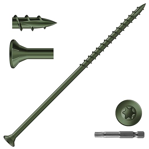 #10 x 5 Inch Deck Screws (36Pcs) 1lb. Exterior Wood Screws. Carbon Steel, Green, Flat Head, Rust Resistant epoxy Coated, with T25 Star Bit