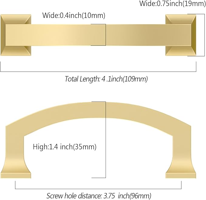 Asidrama 10 Pack 3.75 Inch(96mm) Brushed Gold Kitchen Cabinet Handles, Cabinet Pulls Kitchen Cabinet Hardware for Cupboard Drawer Pulls