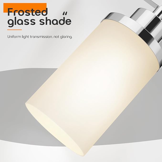 Vanity Lights Polished Chrome Bathroom Light Fixtures with White Frosted Glass Shade, Wall Sconce for Mirror Hallway Entrance Porch T001CH-L1