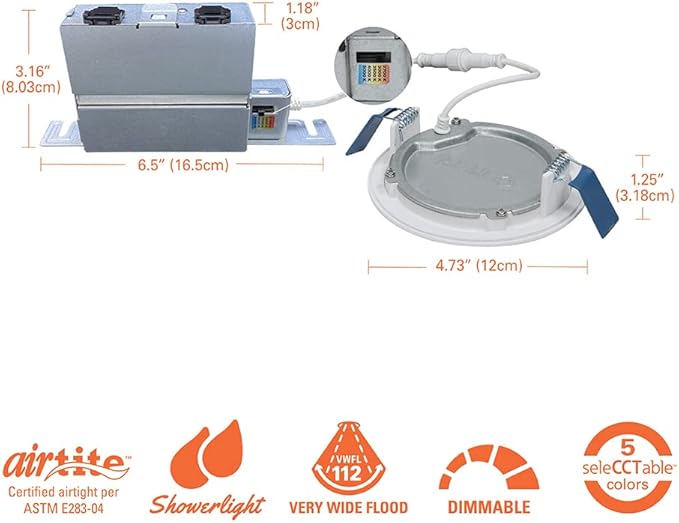 HALO HLB 4 inch LED Recessed Light, Thin Canless, Dimmable w/Selectable Color Temperatures, 6-Pack - HLB40699FS1EMWR-6PK