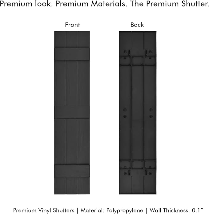 Board & Batten Vinyl Shutters (1 Pair) | 11"x55" (3-Board) - Black Cosmos/Paintable | Exterior Window Shutters | Includes Mounting Hardware | Simple Installation | Made in USA
