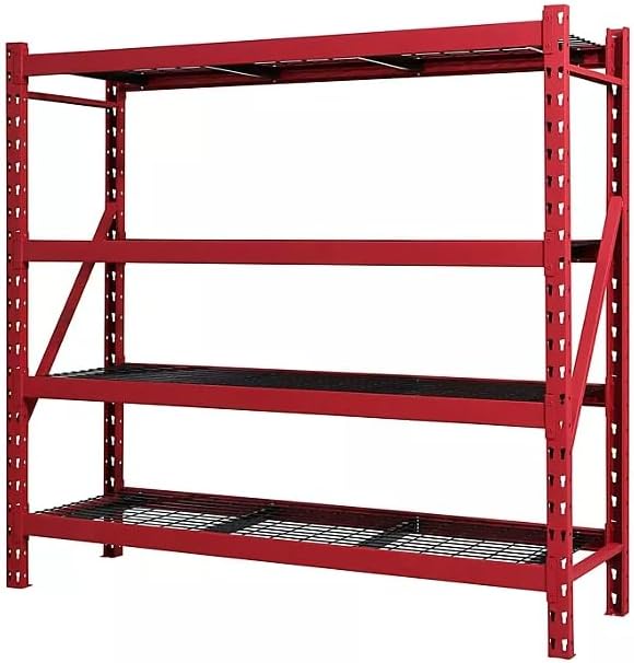 Heavy Duty Member Mark 4-Shelf Industrial Storage Rack, 77" W x 24" D x 72" H (Red, 1 Pack)
