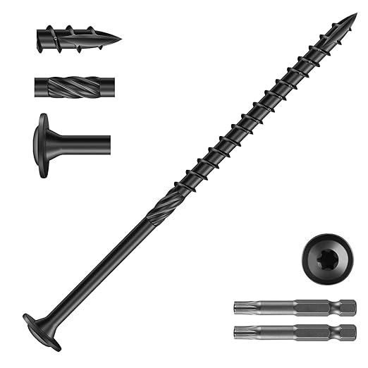 #14 x 5 Inch Lag Screws (114Pcs) 4lb. Structural Wood Screw, Black, Carbon Steel, Washer Head, Rust Resistant epoxy Coated, T30 Star Bit