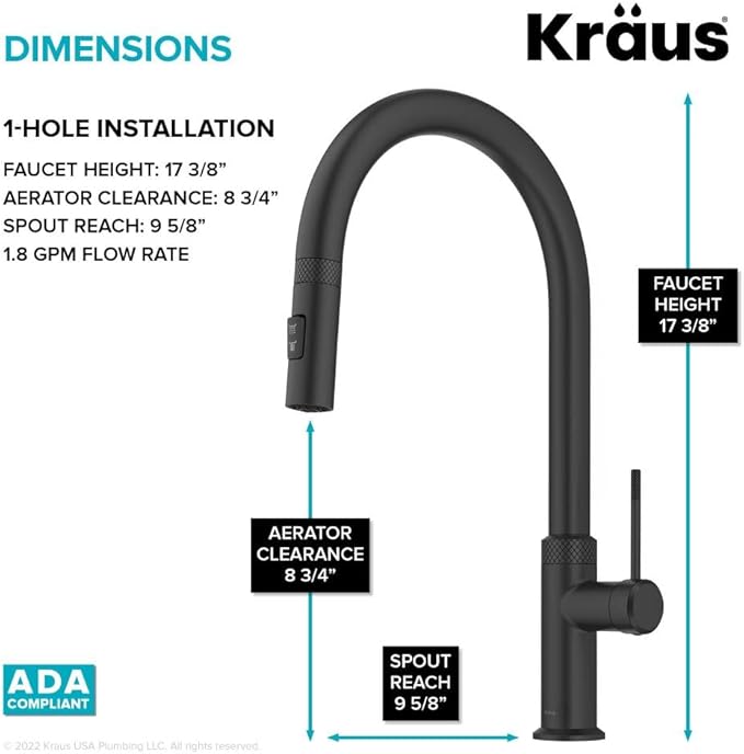 KRAUS Oletto Modern Industrial Pull-Down Single Handle Kitchen Faucet in Matte Black, KPF-2654MB