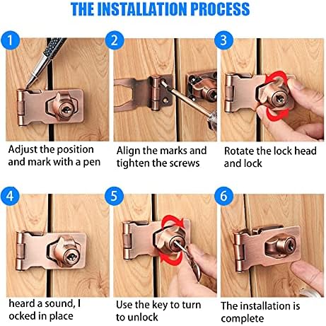 2 Packs Keyed Hasp Locks Twist Knob Keyed Locking Hasp for Small Doors, Cabinets and More,Stainless Steel Steel, Hasp Lock Catch Latch Safety Lock Door Lock with Keys (4inch, Copper)