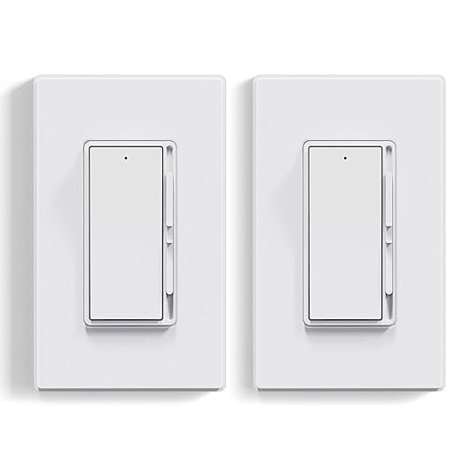 ELEGRP Dimmer Light Switch for 300W Dimmable LED/CFL Lights and 600W INC/HAL Bulbs, Single Pole/3-Way LED Slide Dimmer Light Switch, Wall Plate Included, UL Listed, 2 Pack, White
