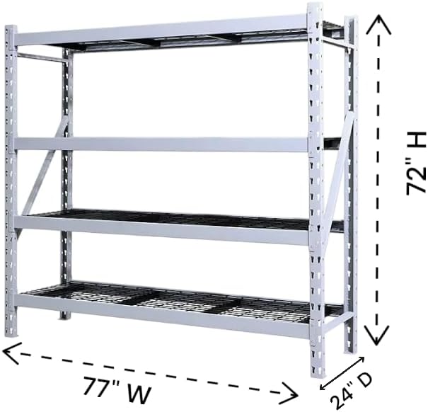 Heavy Duty Member Mark 4-Shelf Industrial Storage Rack, 77" W x 24" D x 72" H (Granite, 1 Pack)