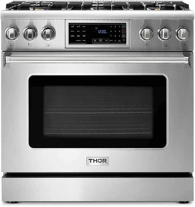 THOR Kitchen 36-Inch Gas Range with Tilt Panel and Self-Cleaning Oven in Stainless Steel - Model TRG3601