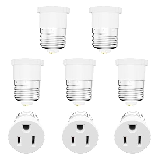8 Pack, Light Socket to Plug Adapter, Convert Light Bulb Socket to Outlet Adapter (White).