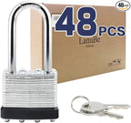 LanuBe Lock Laminated keyed Padlock (1-9/16", 40mm), keyed Alike Locks, Long Shackle,Marked Black Plastic Hoop, Pack of 48