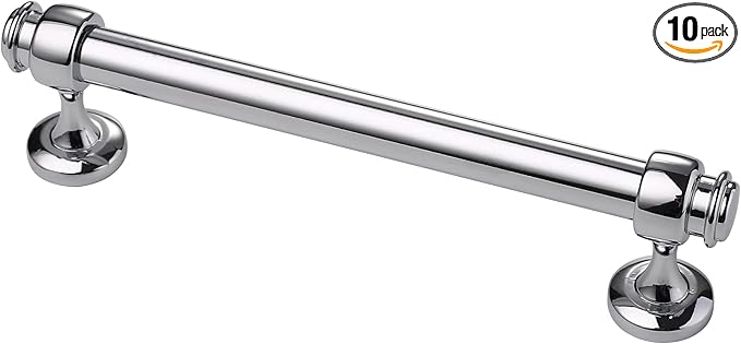 Alzassbg 10 Pack Polished Chrome Cabinet Pulls, 5 Inch(128mm) Hole Centers Cabinet Handles Kitchen Hardware Straight Bar for Cabinets and Drawer AL3082CP